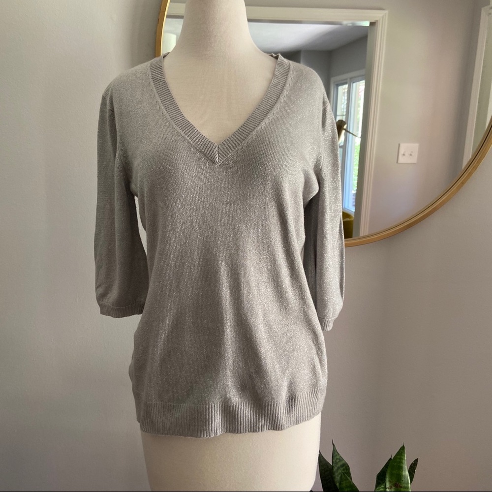 💥 Light Grey Silver Shimmer 3/4 Length Sweater